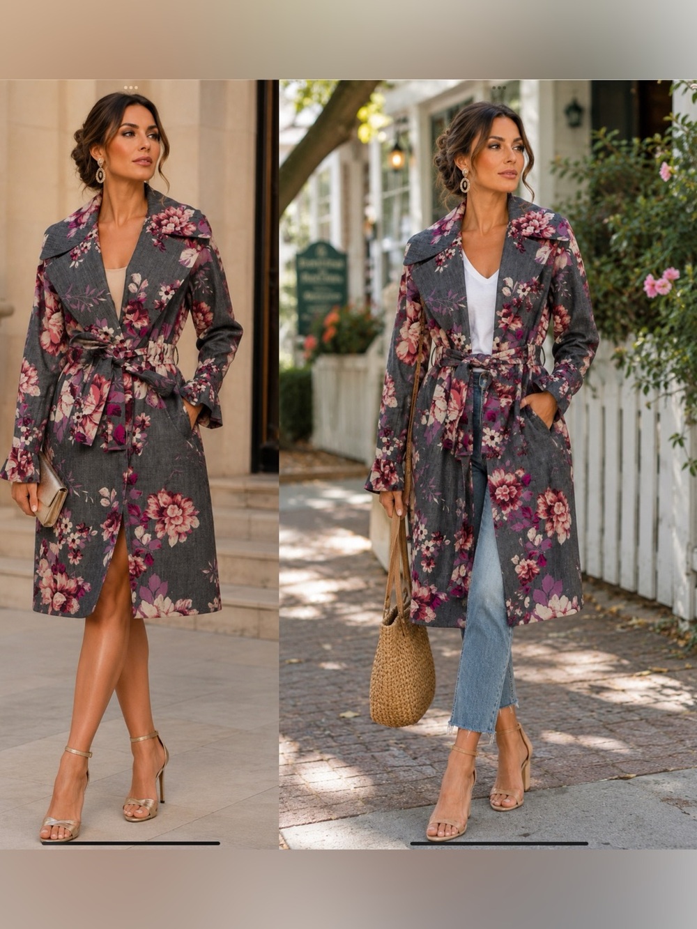 Jill‎ Stuart Nina Gray Floral Over  Coat Rose
Printed Cotton Cottage core. LG
